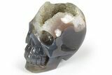 Polished Banded Agate Skull with Quartz Crystal Pocket #237020-2
